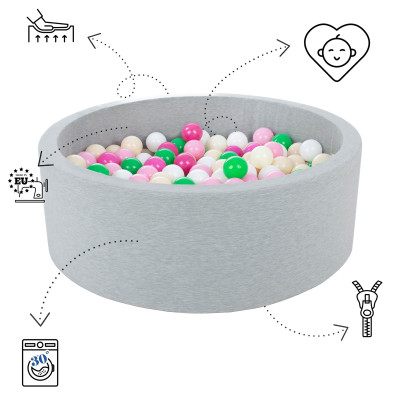 Piscina rotonda grigia per bambini con 200 palline colorate